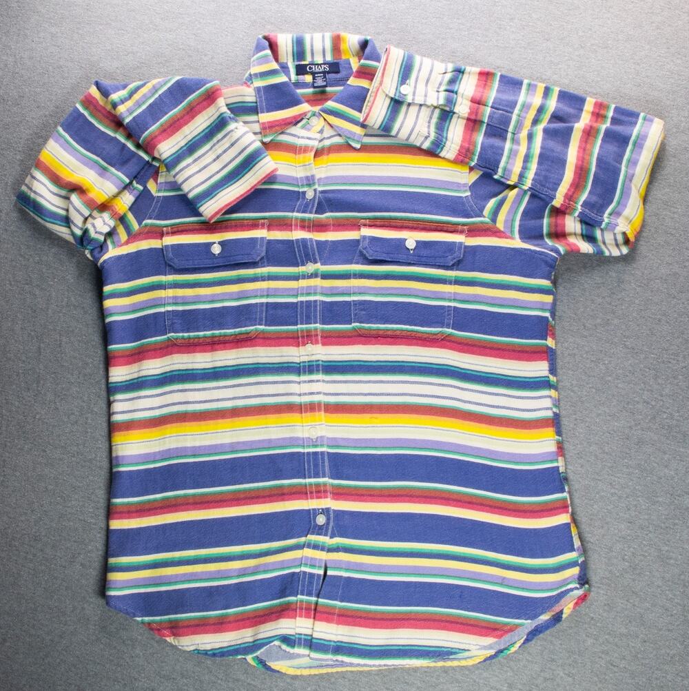 Mens Medium Chaps Denim Mexican Blanket LS Button up shirt 100% Cotton EUC